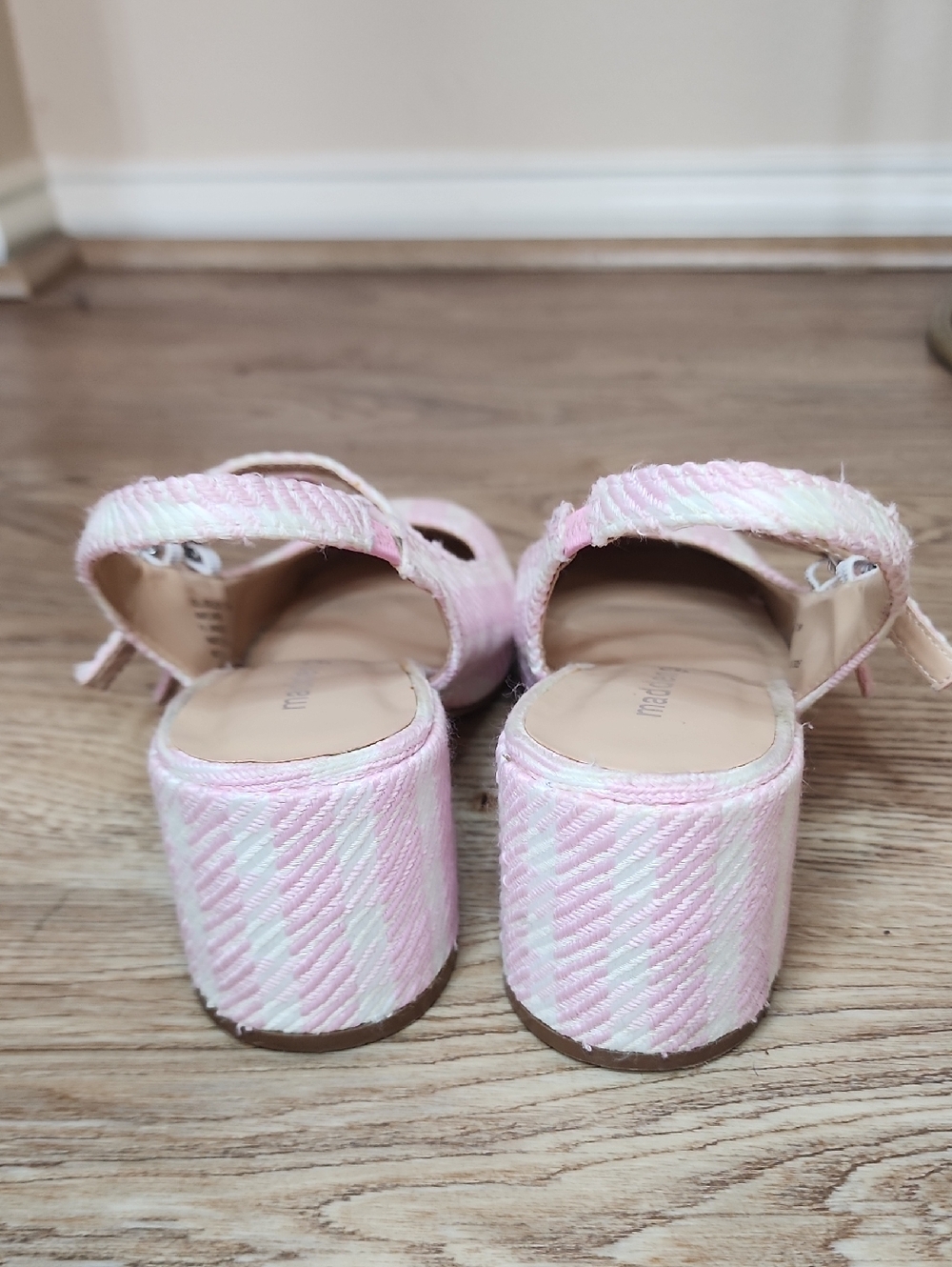 Madden Girl Doll Block Heel Slingback Pink White Woven Pattern Mary Jane Shoes - Picture 4 of 11